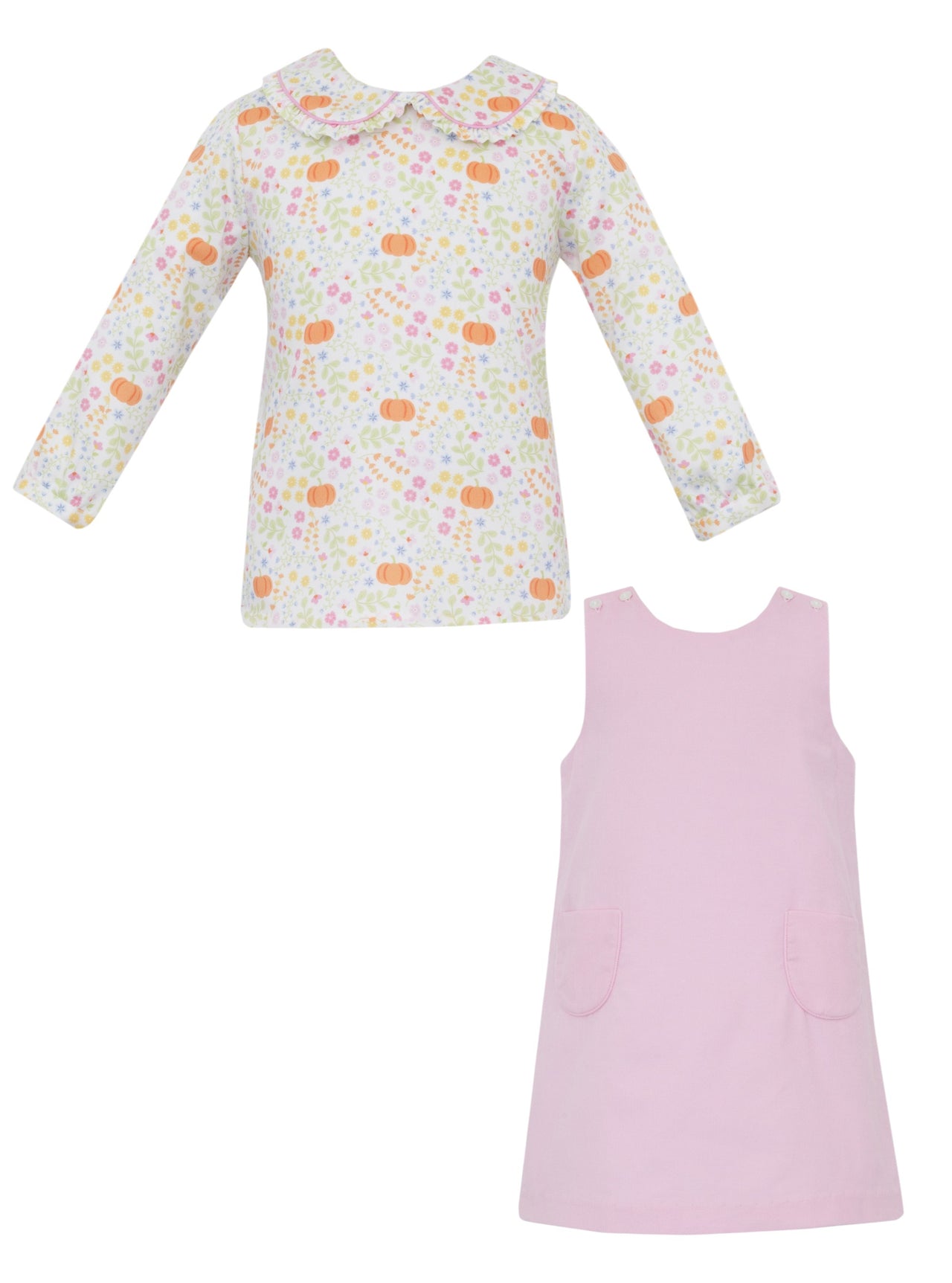 Claire & Charlie Pumpkin Jumper Pink Cord  W/Pumpkin Print Orange & Pink. Cotton Print Girls Blouse L/S 3001BL-CF25 5208