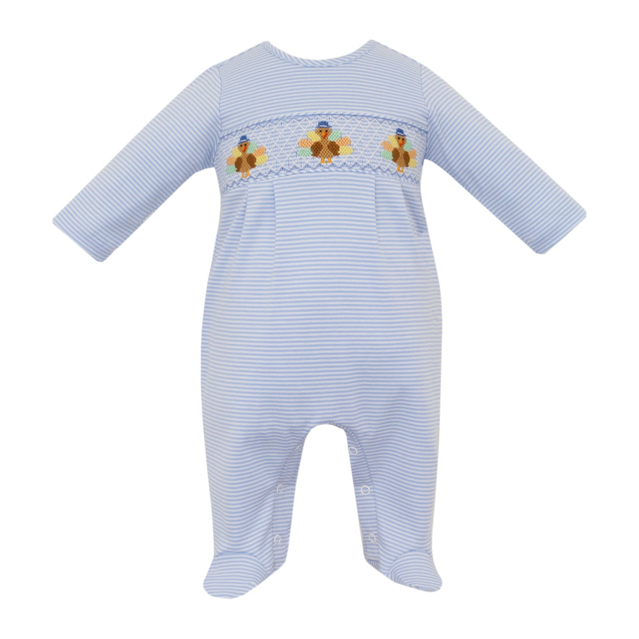 Petit Bebe Turkey Boy's Lt Blue Knit Stripe Boy's Long footie L/S W/Feet 438I-MF25 5209