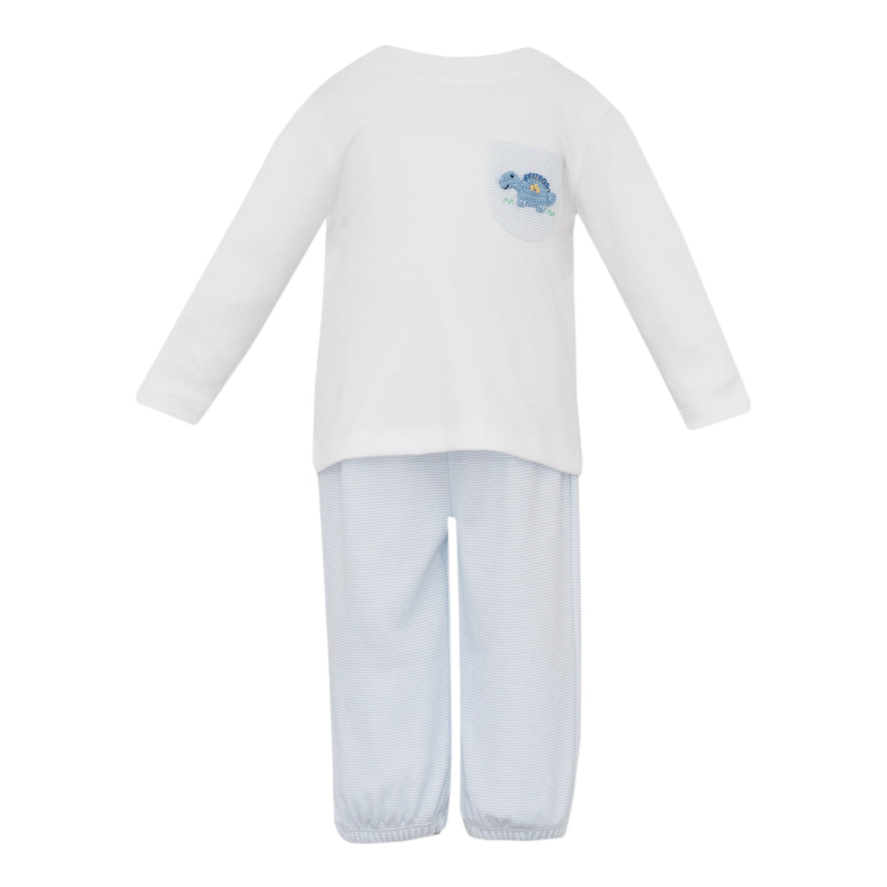 Petit Bebe Dinosaur Lt Blue Stripe Knit Boy's Pant Set W/White KnitT-Shirt L/S 472M2-MF25 5209