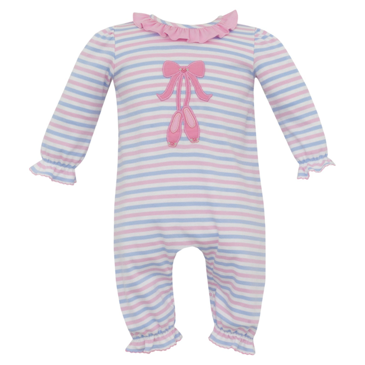 Claire & Charlie Ballet Pink & Blue Knit Stripe Girls Long Romper L/S 5018F2-CF25 5209