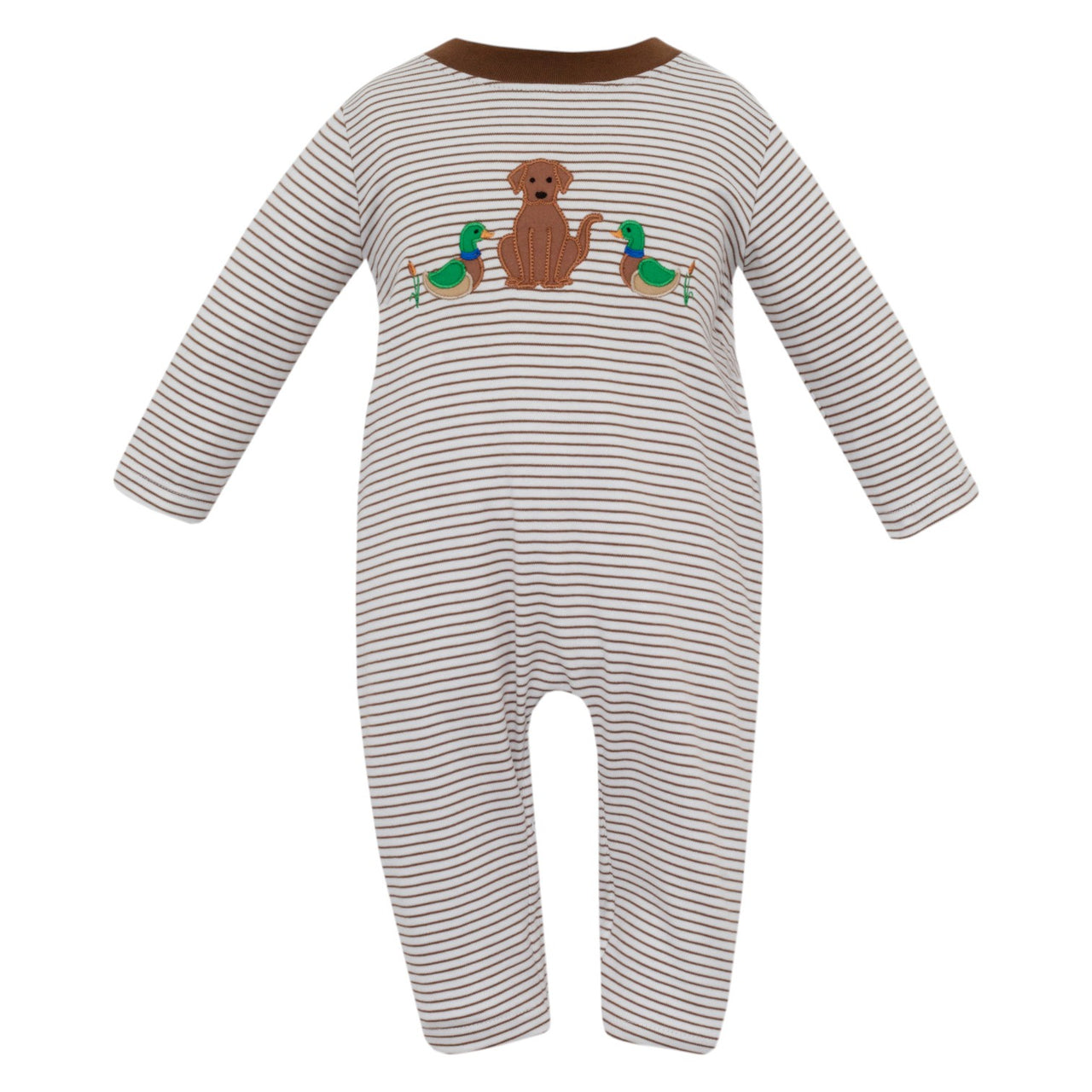 Claire & Charlie Hunting Lab Brown Knit Stripe Boy's long Romper 5058H2-CF25 5209