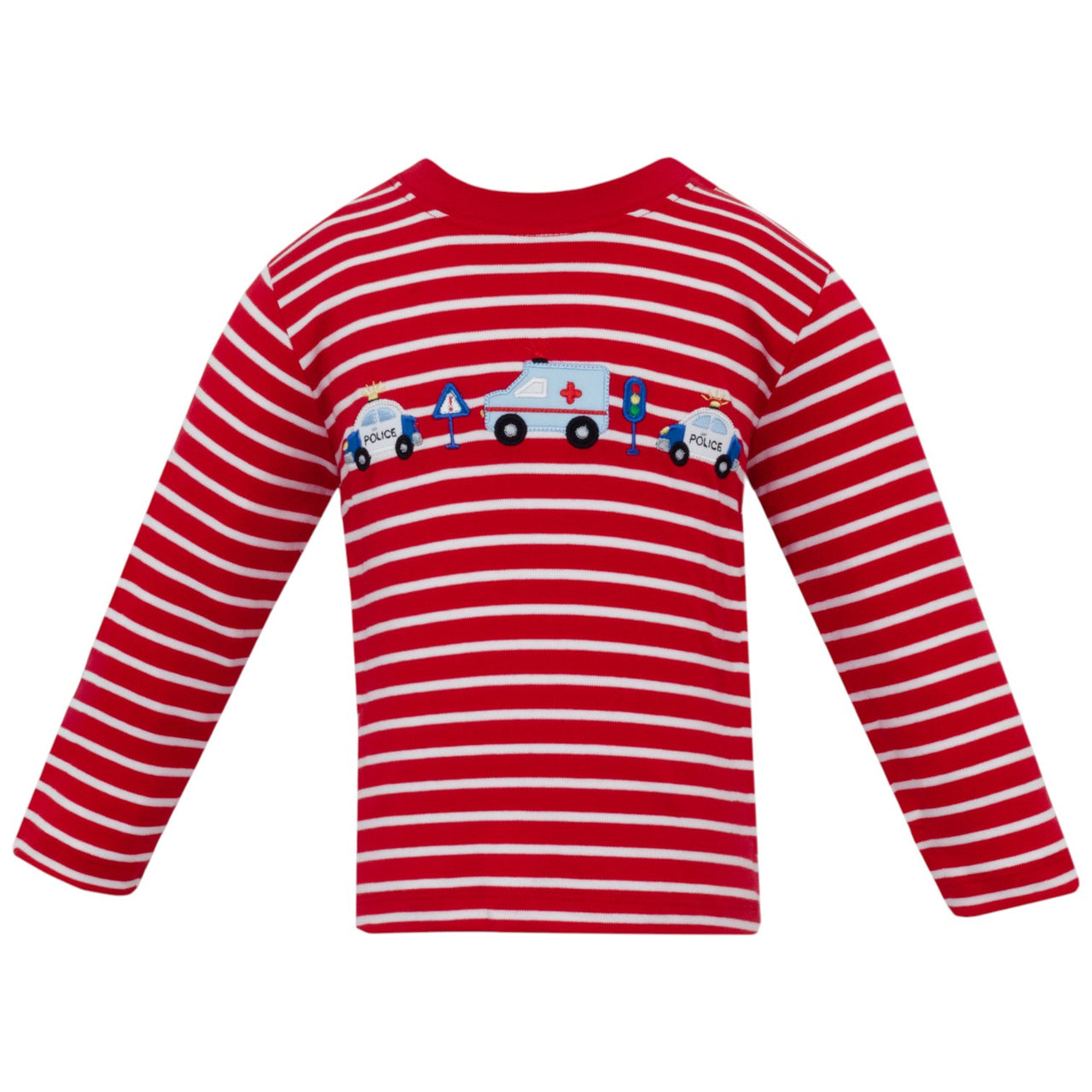 Claire & Charlie Emergency Cars Red Knit stripe Boy's T-Shirt L/S 5060PL-CF25 5209