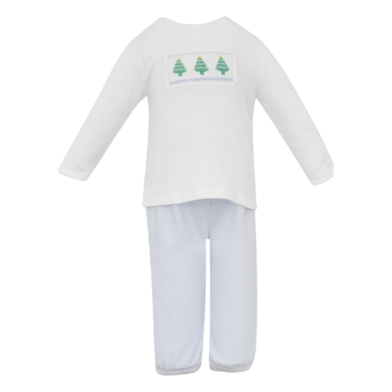 Petit Bebe X'Mas Tree Boy's Blue Check Knit Boy's Pant Set W/White Knit T-Shirt 446M2-MH25 5210