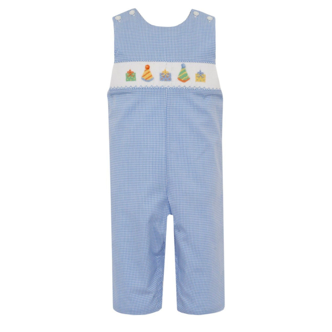 Petit Bebe Birthday Boys Lt Blue Gingham Boy's Long Jon Jon 125K-MF25 5208