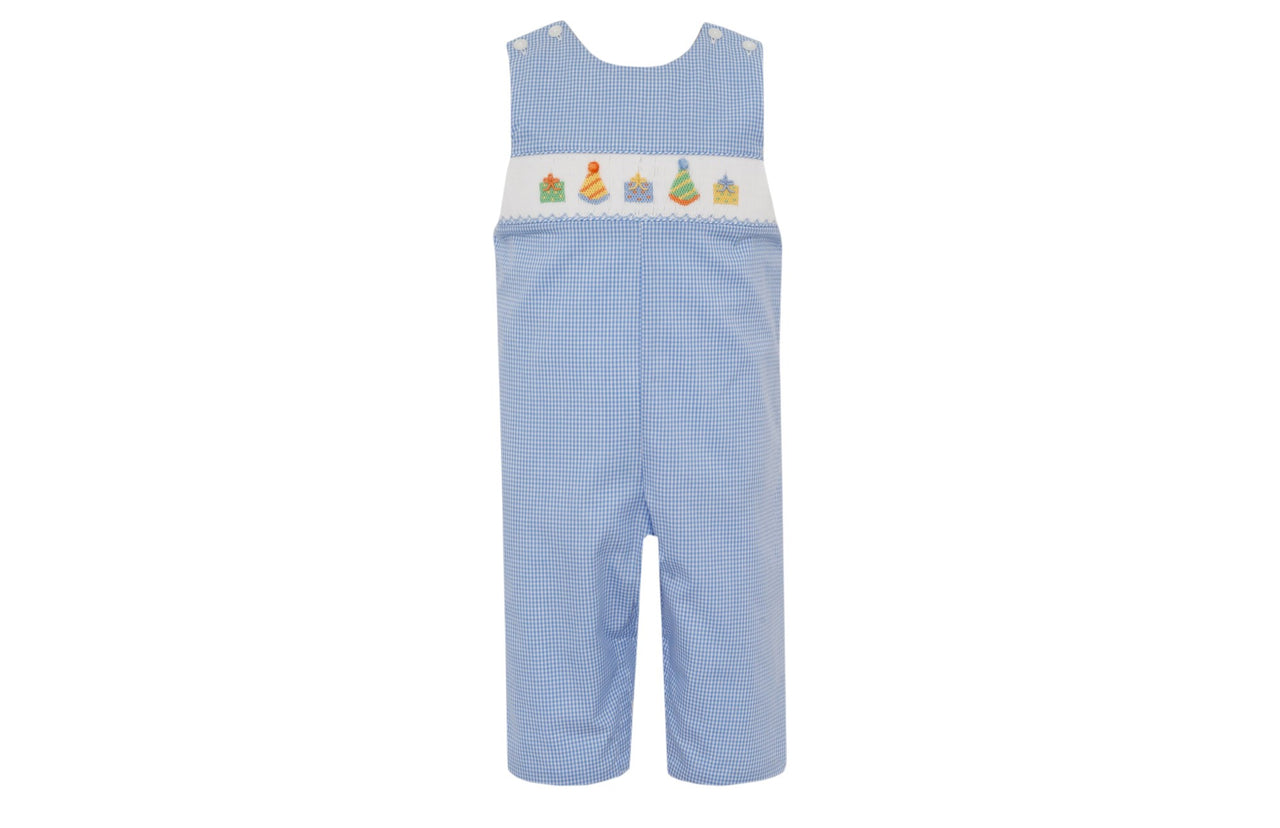 Petit Bebe Birthday Boys Lt Blue Gingham Boy's Long Jon Jon 125K-MF25 5208