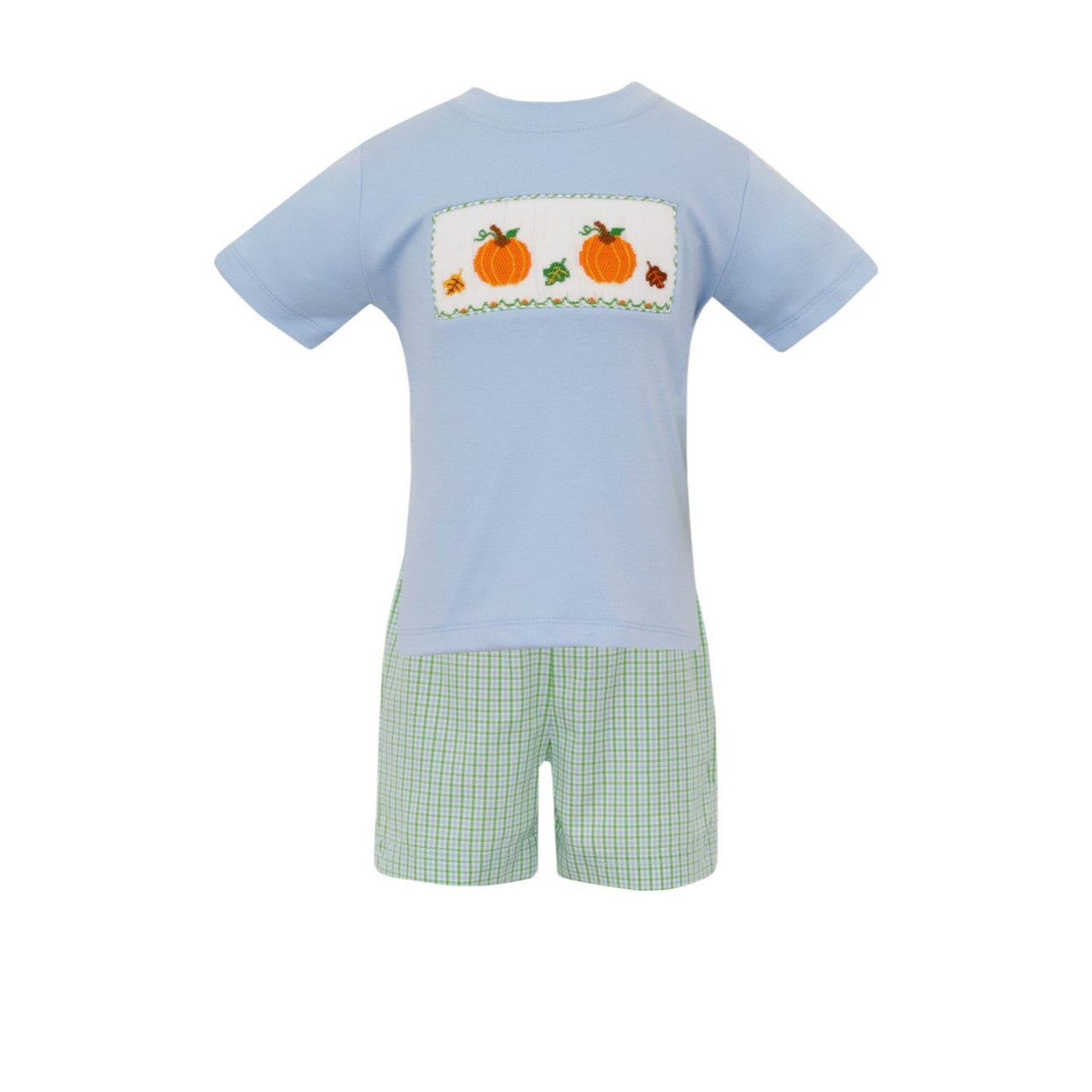 Anavini Pumpkin Boy's Lt Blue Knit T-Shirt & Green & Blue Check Boy's Shorts 502P/502SB -VF25 5208