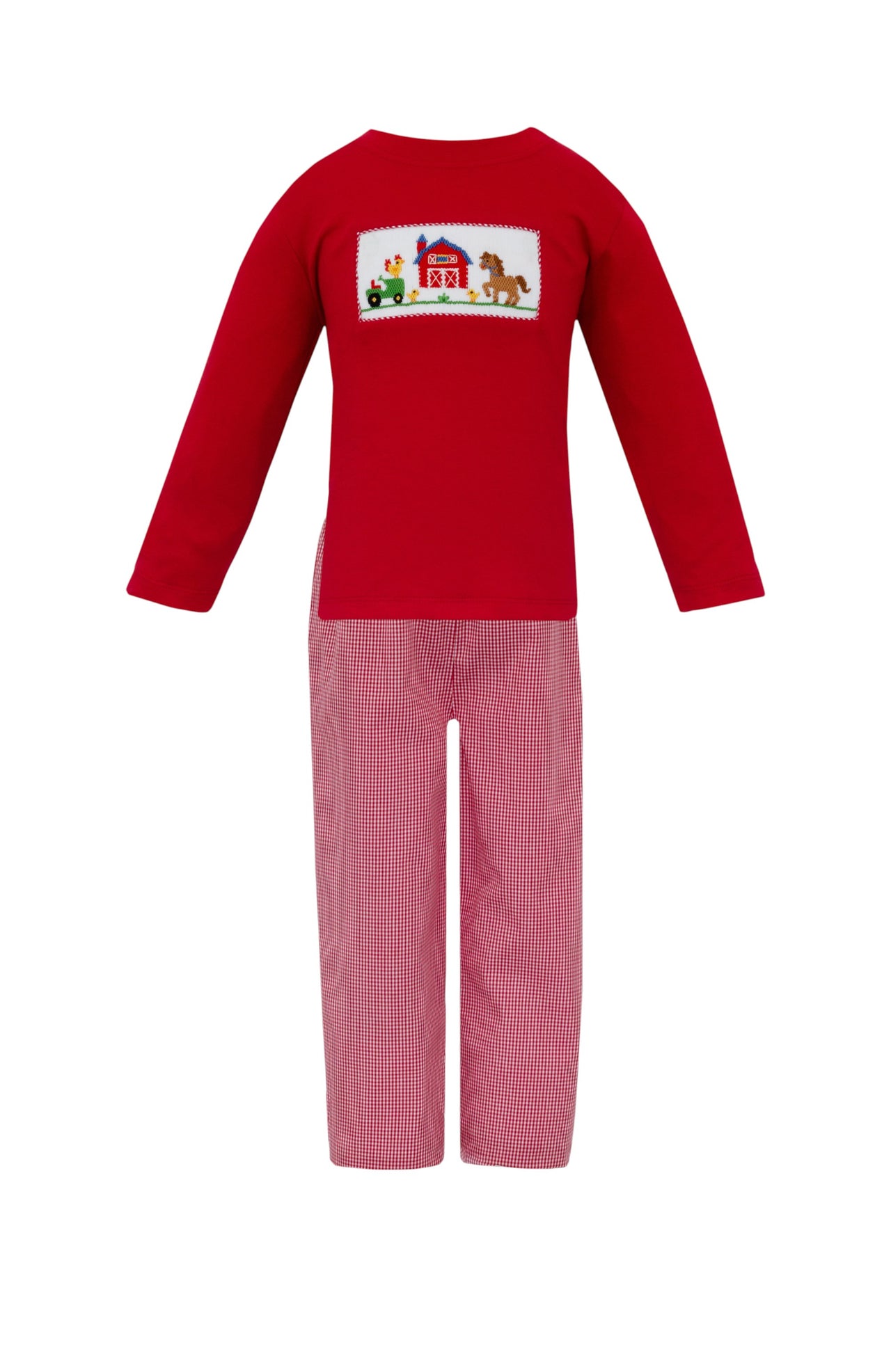 Anavini Farm Boy's Red Knit T-Shirt L/S & Red Gingham Pants  505PL-VF25 5208