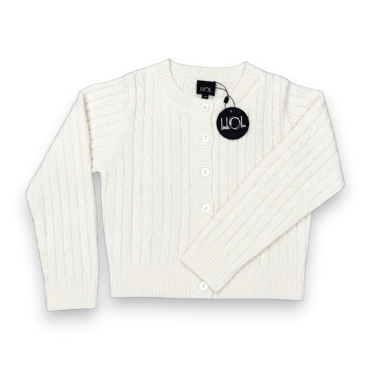 Little Olin White Braid Knit Cardigan LOFW2615 5309