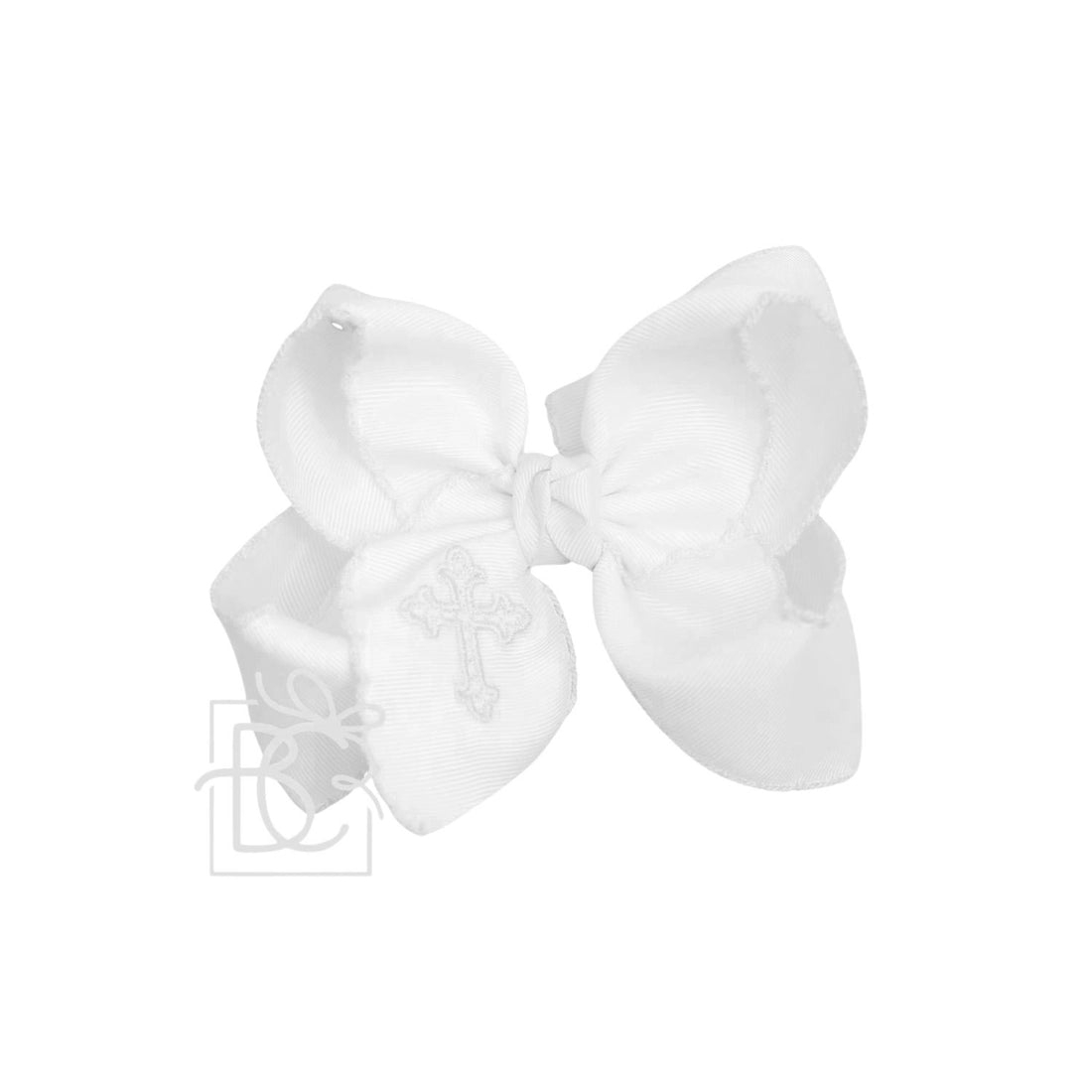 Beyond Creations Cross Embroidered White Bow w/ Crochet Edge