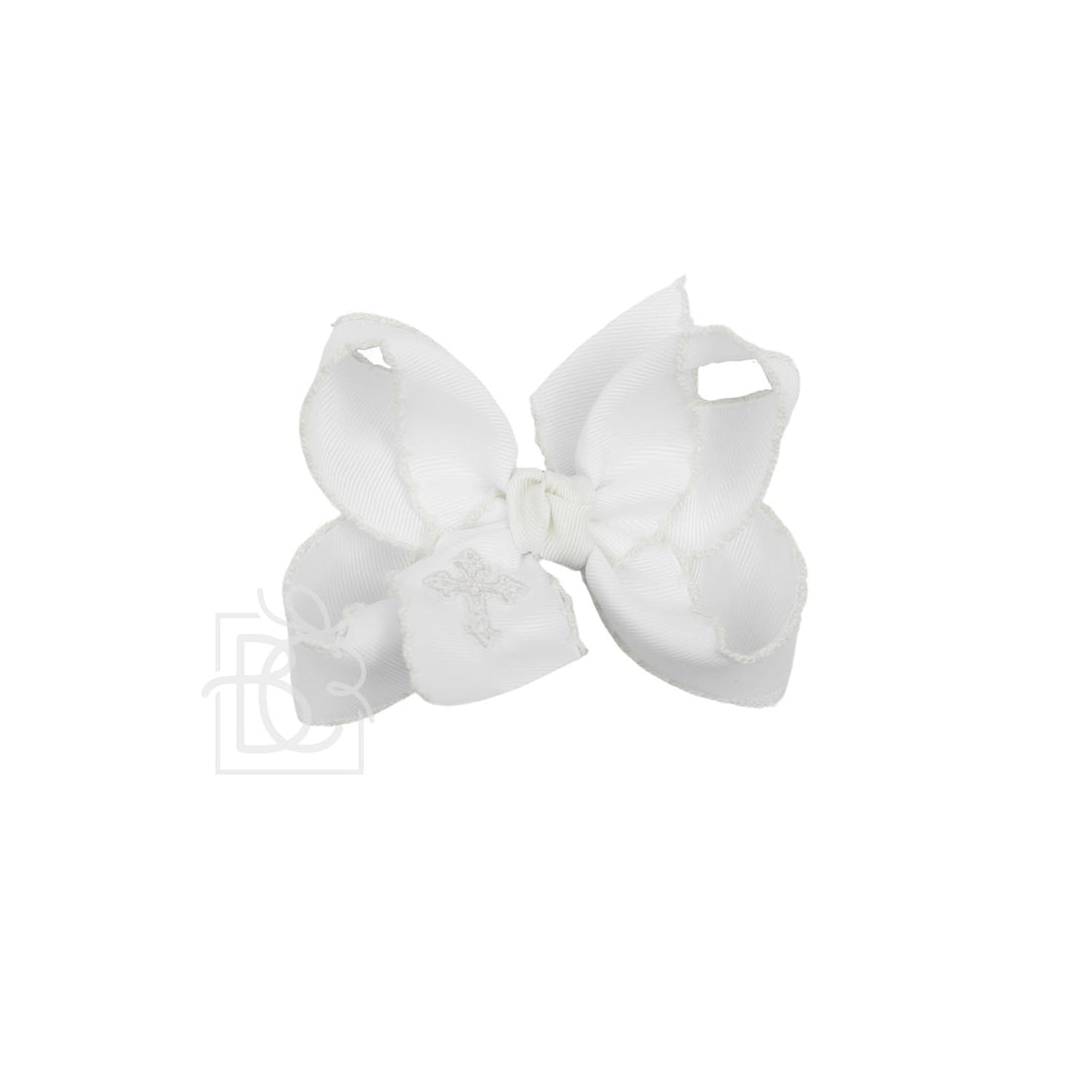 Beyond Creations Cross Embroidered White Bow w/ Crochet Edge
