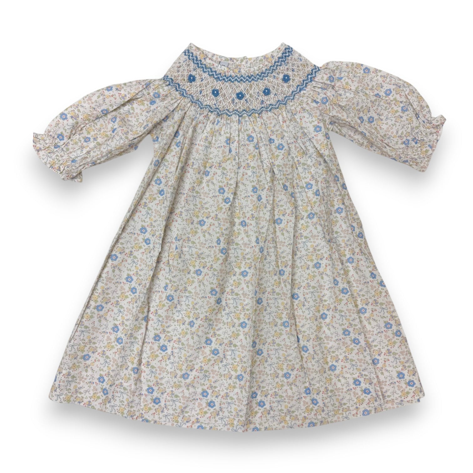 Sweet Dreams Ashley Blue/Yellow Bow Floral Print Smocked Dress NHC209 5308
