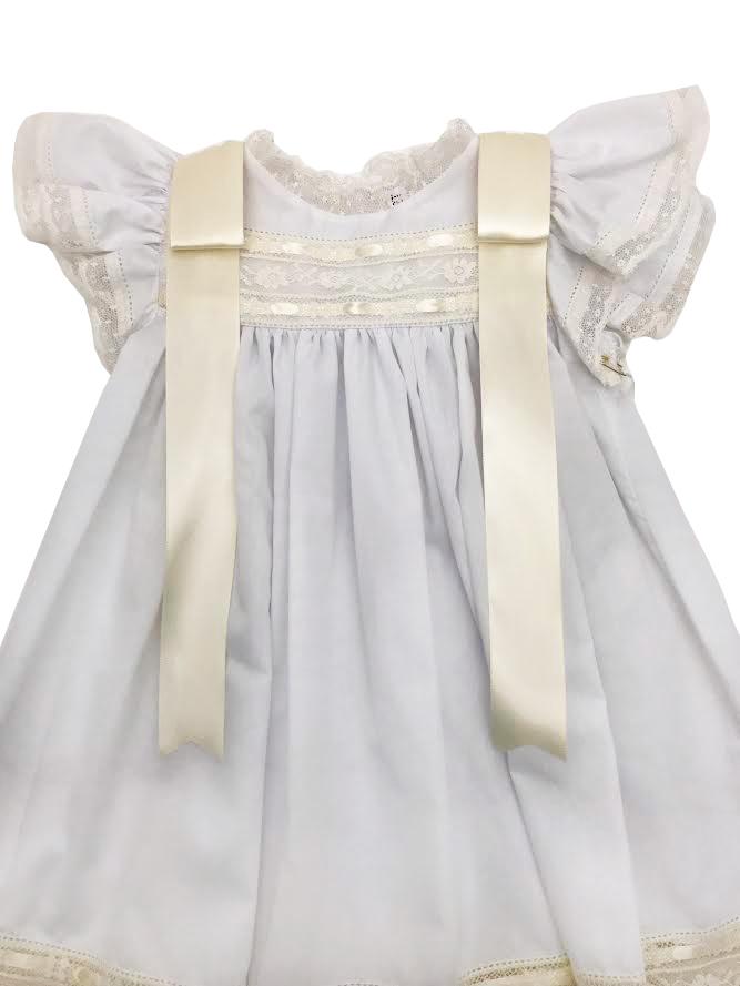 Treasured Memories White Angel Sleeve Dress w/ Ecru Lace & Ribbon Insert/Shoulder Ribbon S1823WH WH/EC 5008