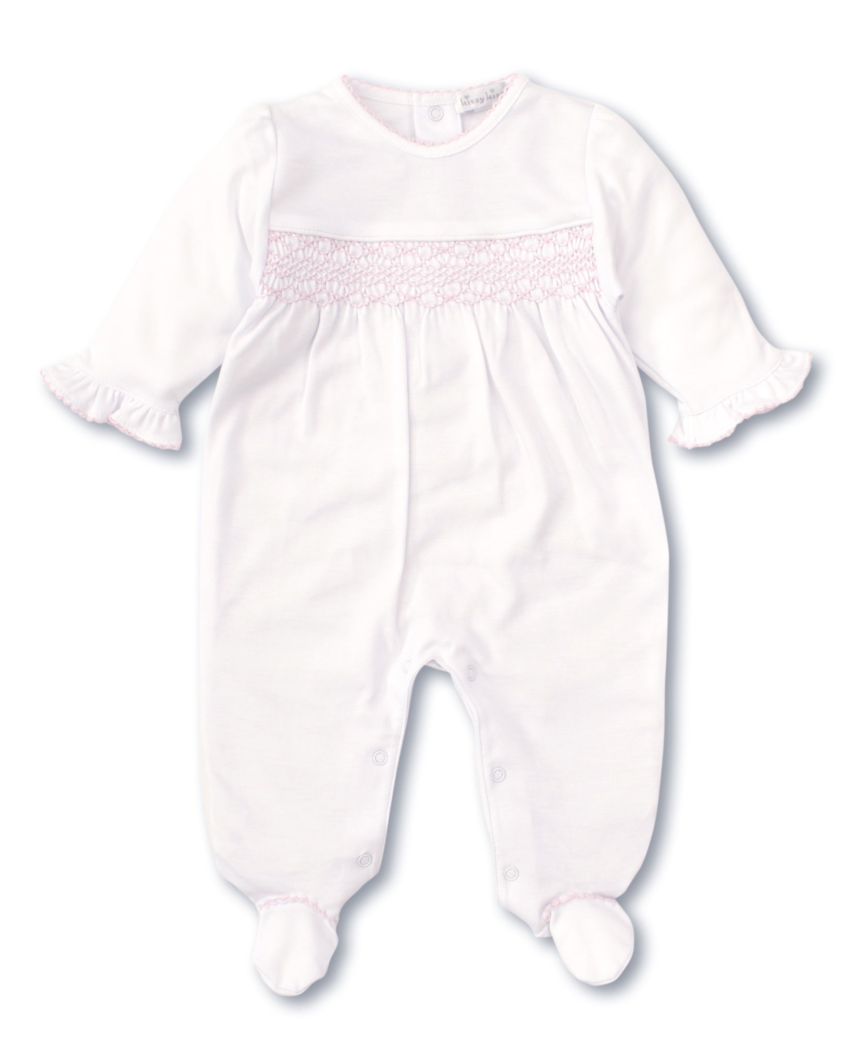 Kissy Kissy Basic CLB White Charmed Footie W/Hand Smocking White/Pink KGQ04490N-K192