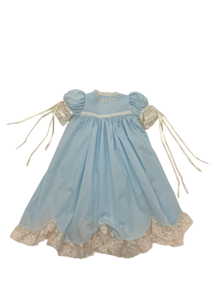 Treasured Memories Blue Dress W/Ecru Lace & Ribbon Tucks S2840 4911