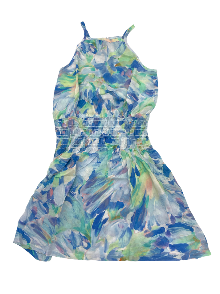 Bella Dahl Aqua Bloom Print Tie Back Smock Waist Dress G60367