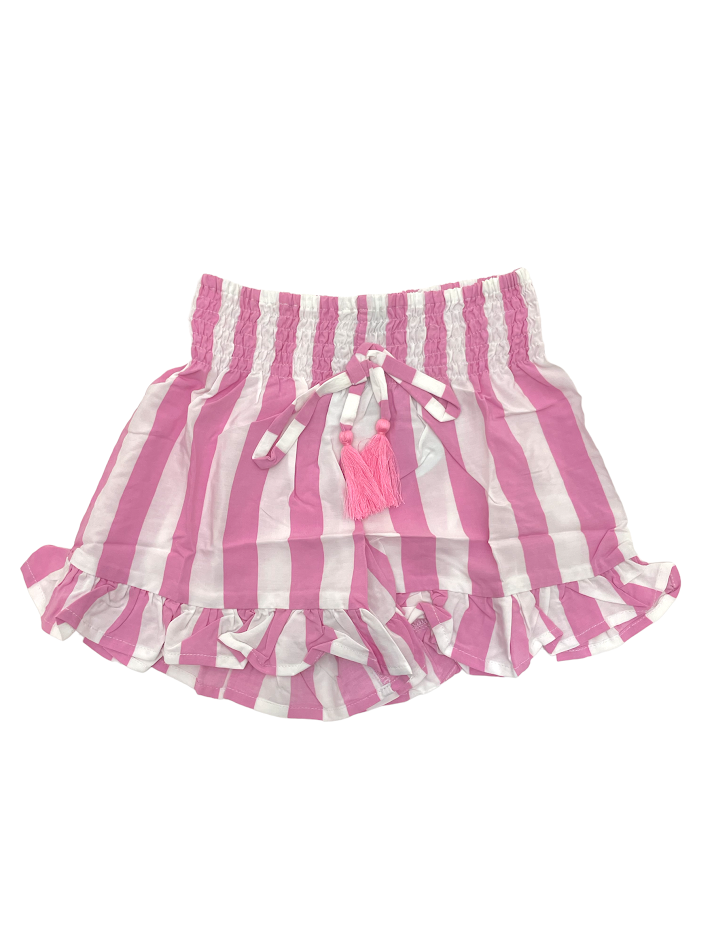 Joyous and Free Pink LG Stripe Ruffle Short 60P524J23