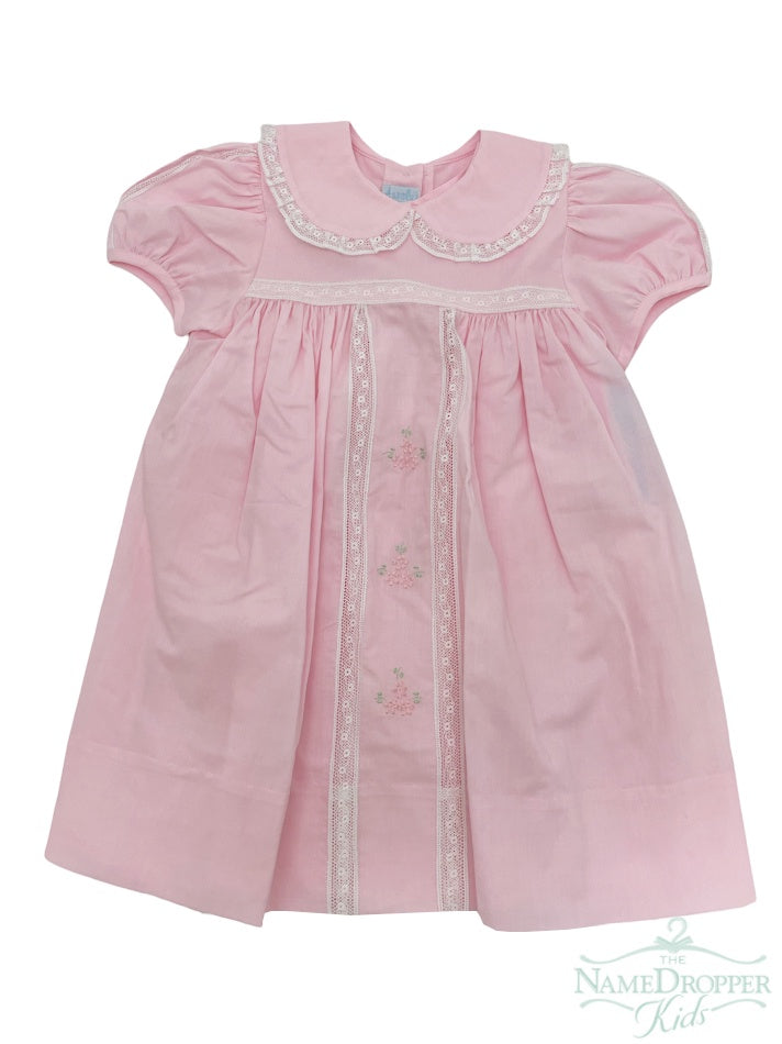 Auraluz Pink Dress W/Lace Puff Sleeves and PP Collar & Slip 233-PWF36