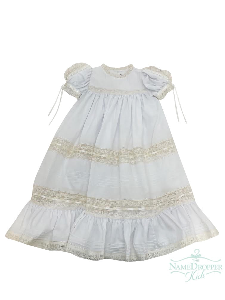 Treasured Memories White Dress W/Ecru Lace and Ribbon S2319