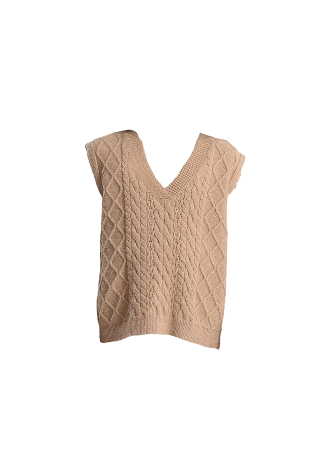 Mini Molly Girls Knitted Sleeveless Sweater Beige MME181AN