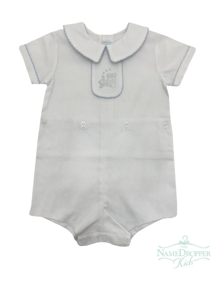 Auraluz White Pique Boy Suit W/Train shadow Embroidery & Blue shiny Cord 546