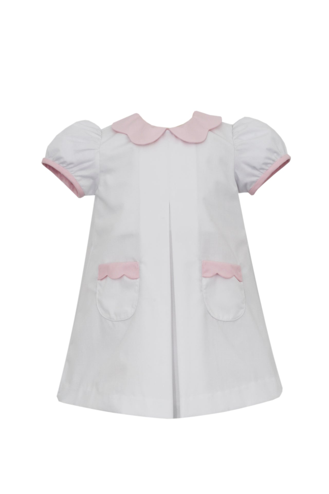 Petit Bebe Group 1 A-Line Dress W/Pink Scalloped Collar & Pockets White Poplin 110D-MS24 5012