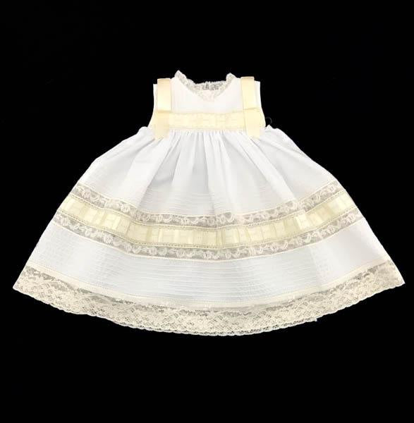 Treasured Memories White Sleeveless Dress w/ Ecru Lace & Ribbon S1018 WH/EC/EC