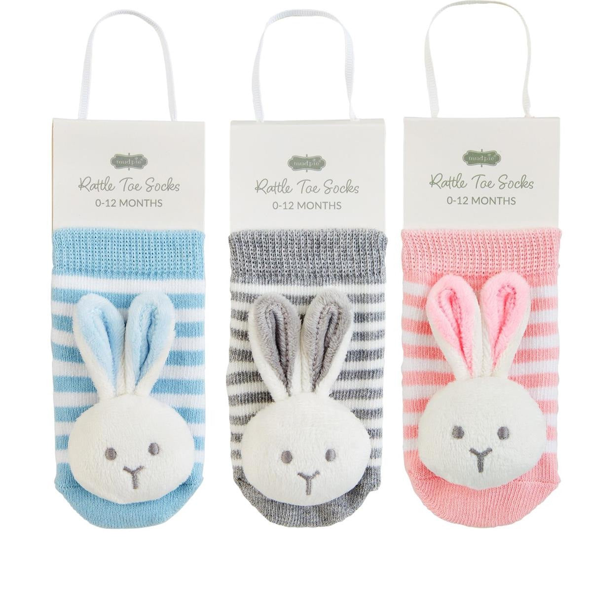 Mud Pie Bunny Rattle Toe Socks 0-12M
