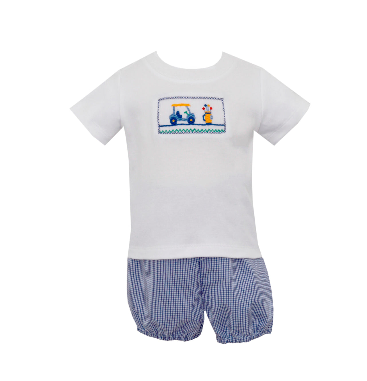 Petit Bebe Golf Boy's Diaper Set S/S White T-shirt W/Navy Blue Check Diaper 127M-MF23 5007