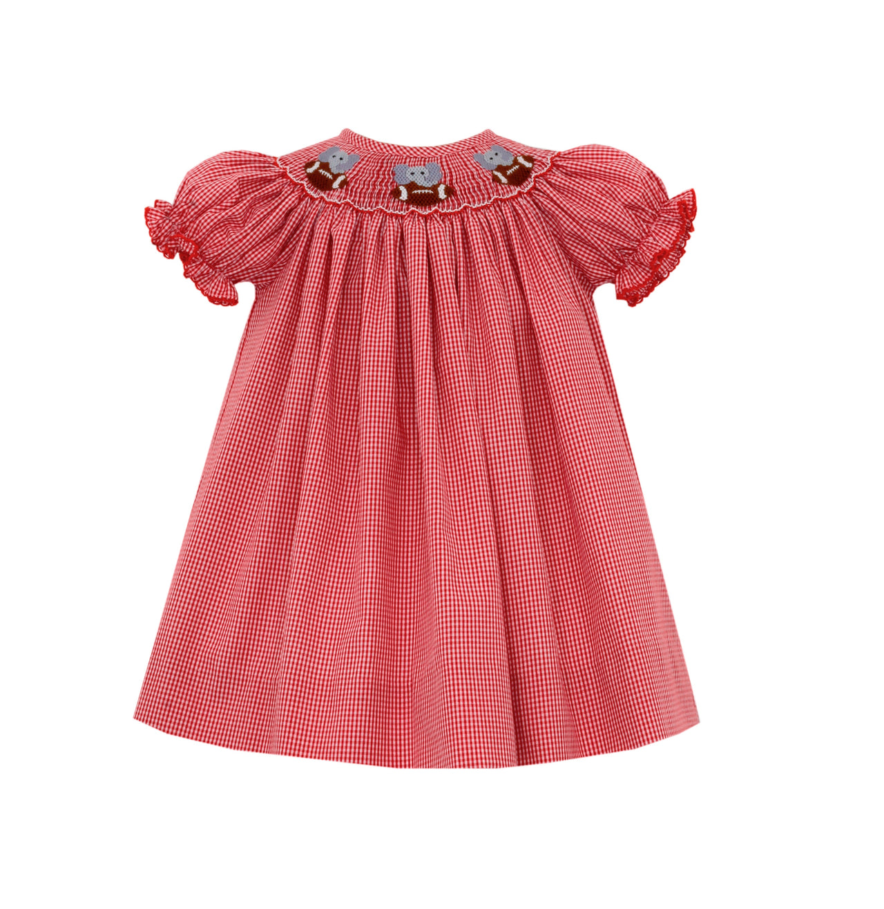 Petit Bebe Elephant S/S Red Gingham Bishop Dress 129A-MF23 5007