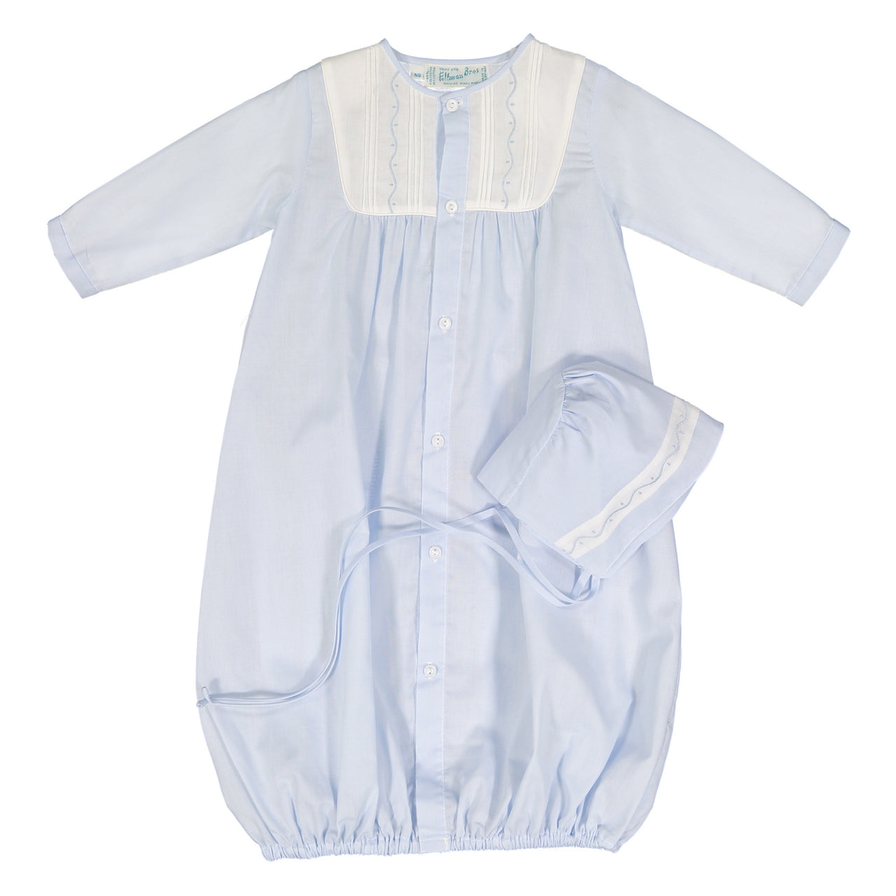Feltman Brothers Boys Pleated Yoke Take Me Home Gown & Hat Blue/White 603-BW 5011