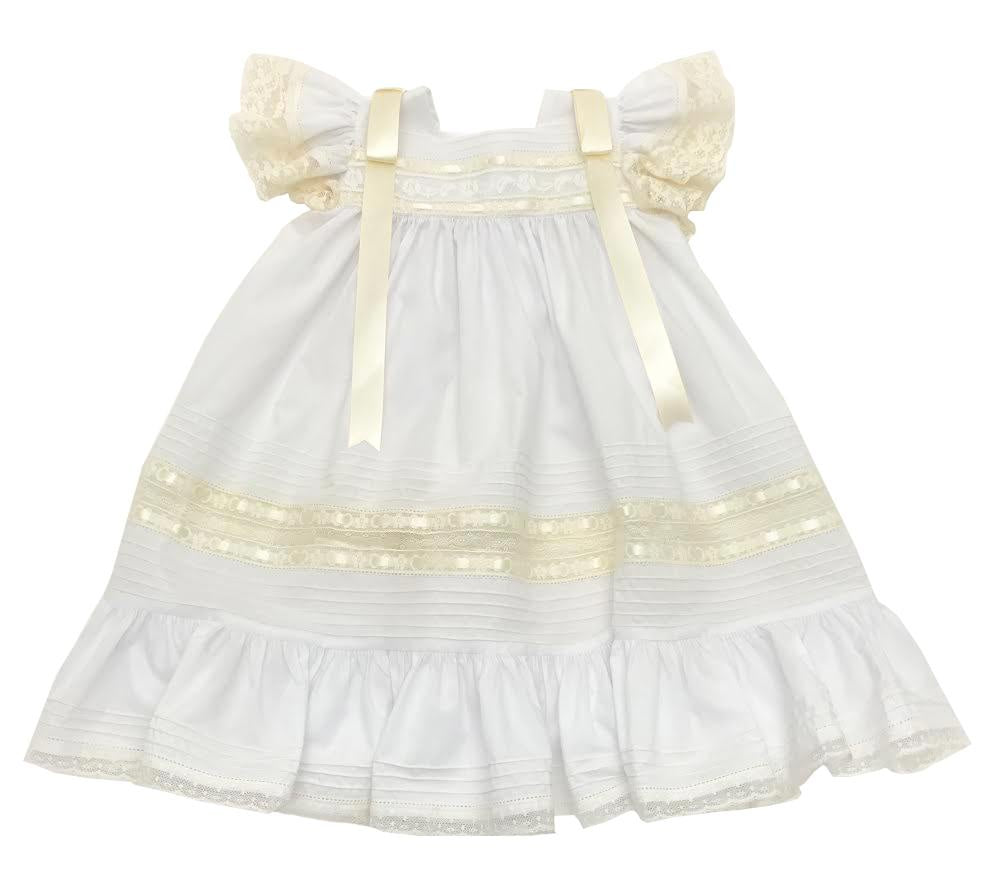 Treasured Memories White Dress w/ Angel Wing Sleeves, Ecru Lace & Thick Satin Ribbon 1632S WH/EC/EC 4910