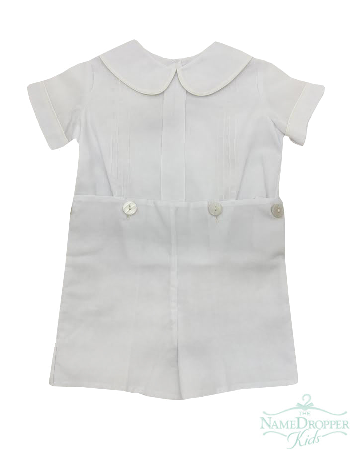 Treasured Memories Boys 2pc Short Set White W/Ecru Piping Tucks on shirt S2310