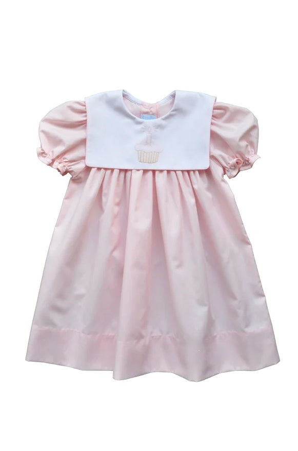 Auraluz Pink W/Puff sleeves Dress W/white square Collar W/Cupcake  Shadow Emb 284-PKCCK 5010
