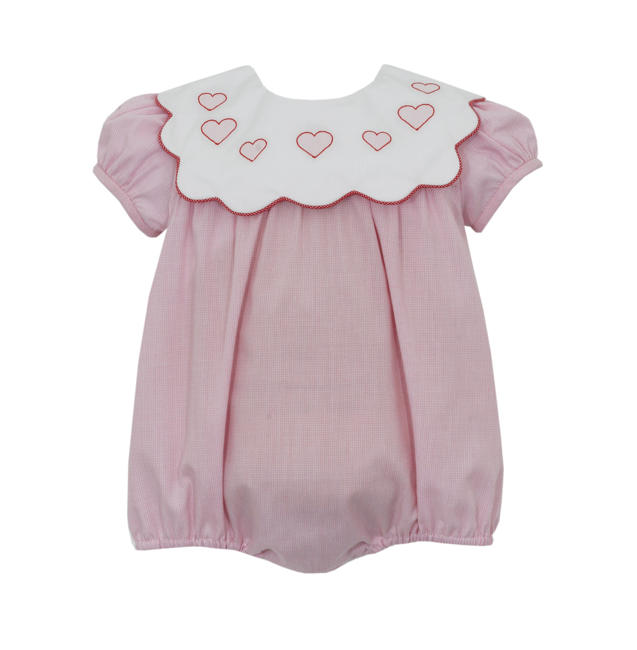 Anavini Girl's Bubble W/Square Collar Pink Gingham Heart Shadow Embroidery 205F-BF23 5012