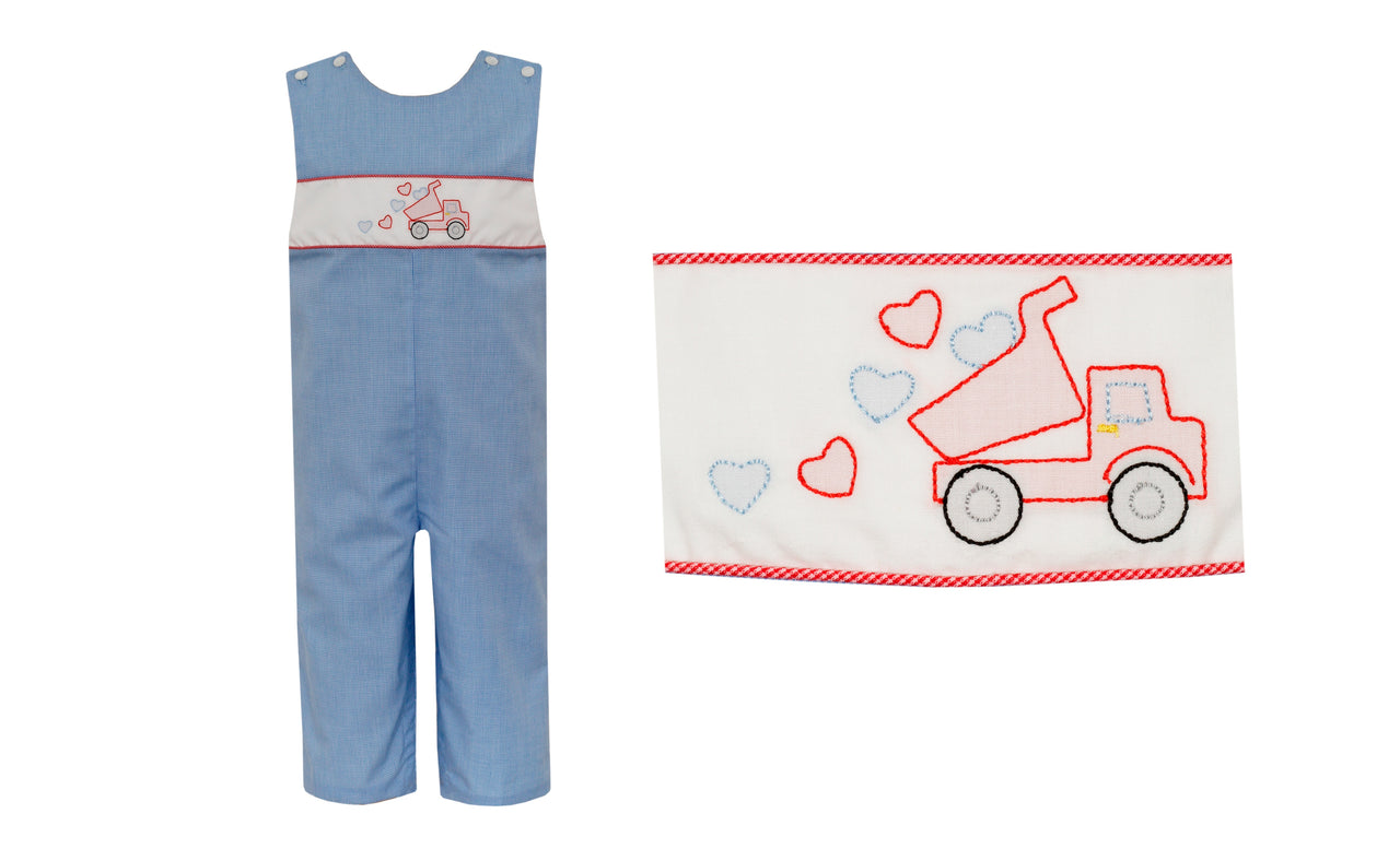 Anavini Boy's Long Jon Jon Lt Blue Gingham Heart Shadow Embroidery 205K-BF23 5012