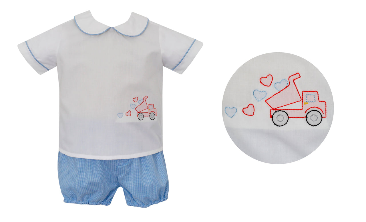 Anavini Boy's Diaper Set Lt Blue Gingham Heart Shadow Embroidery 205M-BF23 5012
