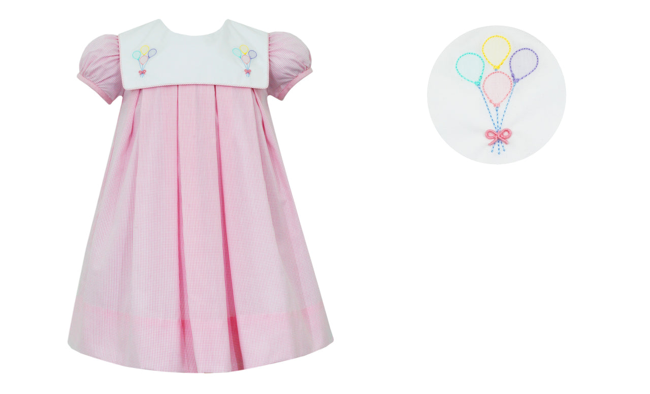 Anavini Birthday Pink Check Dress W/Square White Collar 206D-BS24 5102