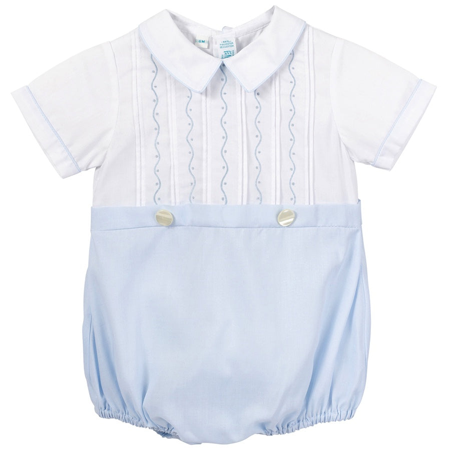 Feltman Brothers White/Blue Embroidered Mock Button  on Bubble 23984