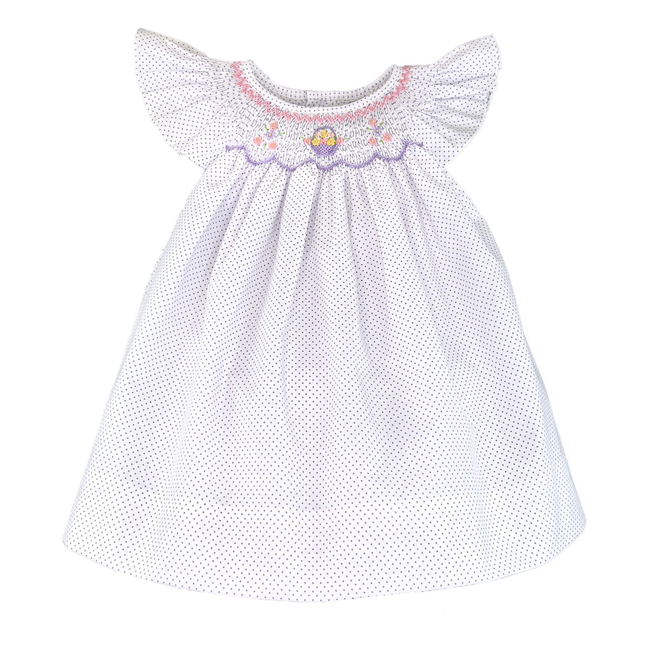 Petit Ami White/Lavender Dress/Bloomer W/Basket Smocking 1346 5102