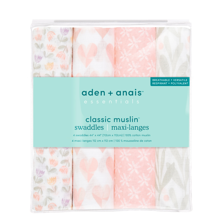 Aden & Anais Essentials Cotton Muslin 4 Pack Swaddles