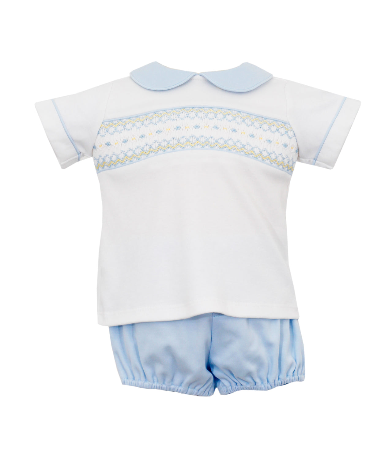 Petit Bebe Kevin White Knit Boy's Diaper Set W/Blue collar 400M-MS24 5101
