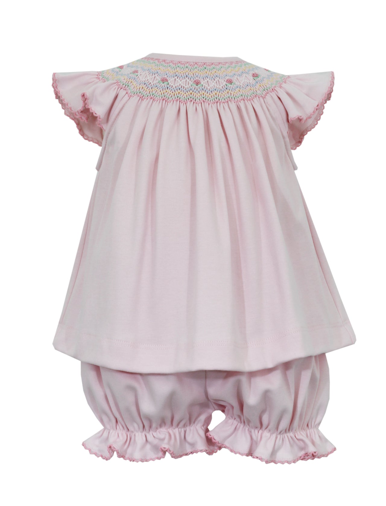 Petit Bebe Riley Pink Knit Sleeveless Bishop Bloomer Set Pastel Smocking 405C-MS24 5012