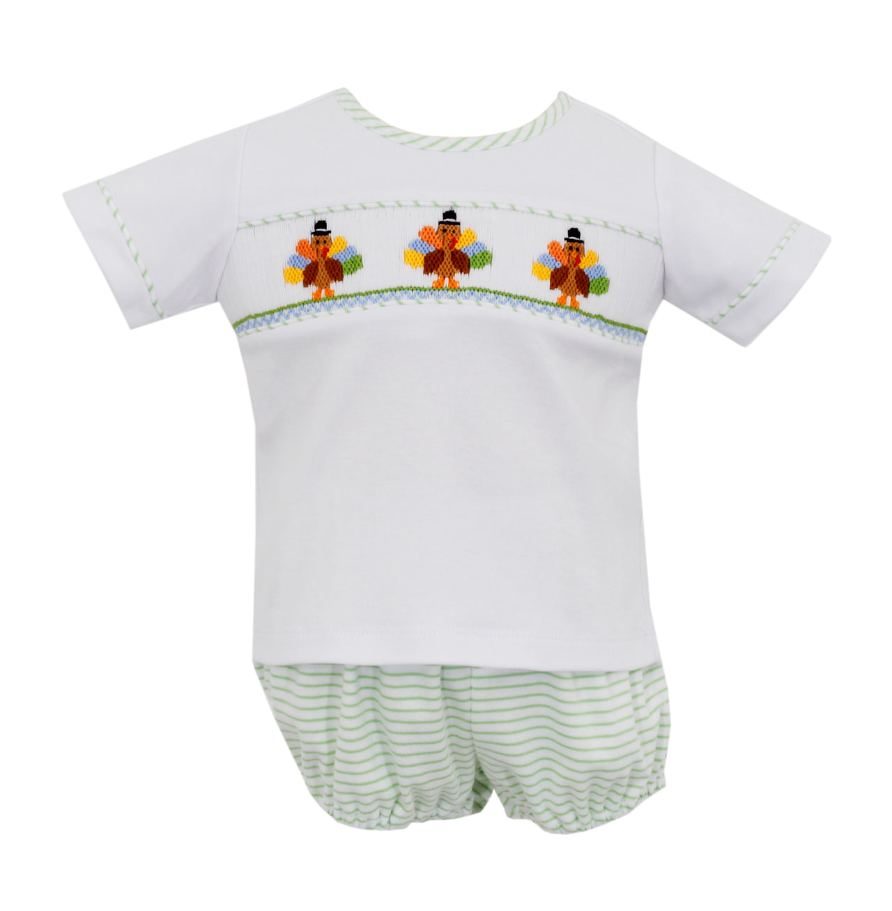 Petit Bebe Turkey Boy's Diaper Set S/S Green Stripe Knit 423M-MF23 5009