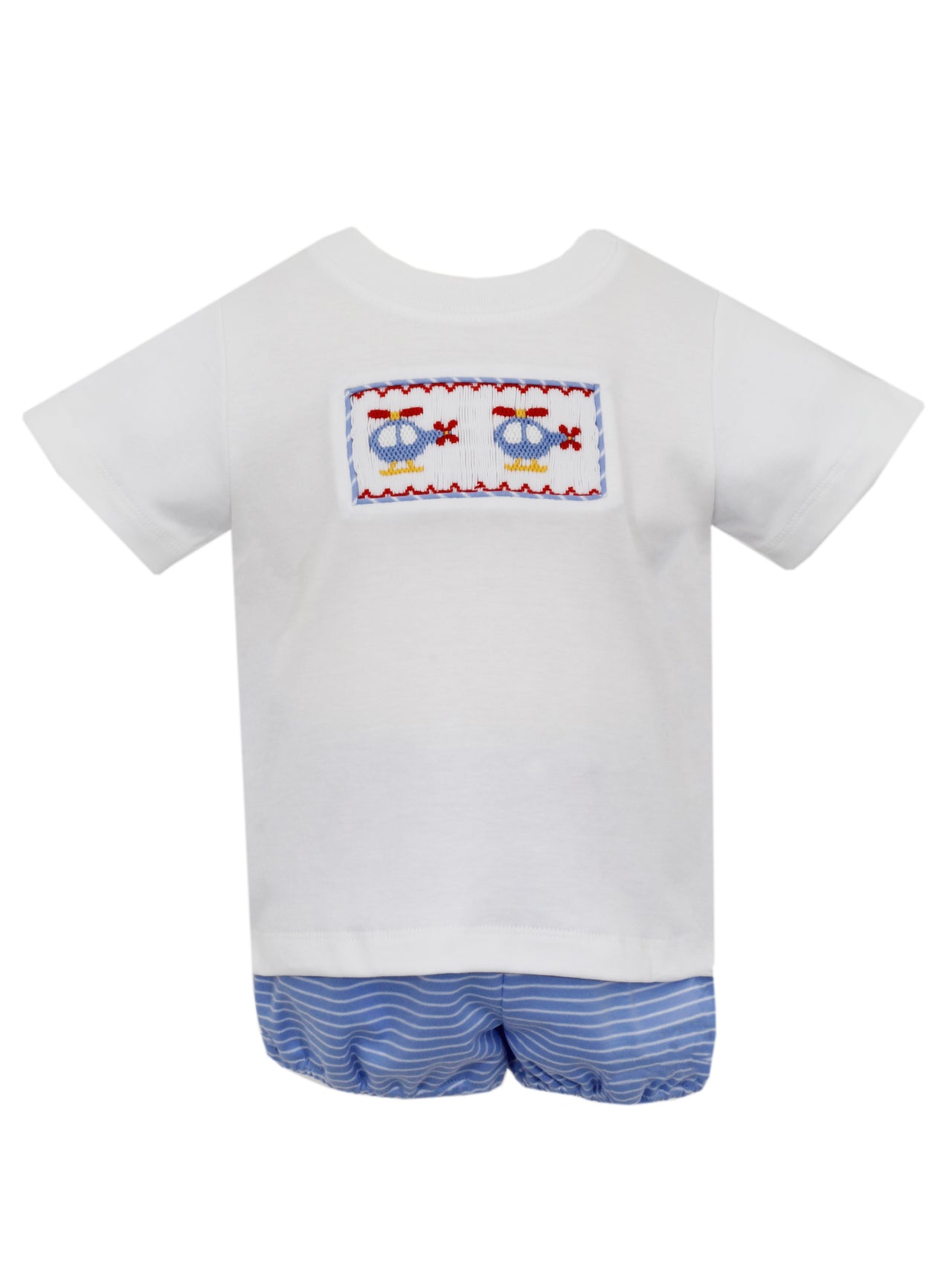 Petit Bebe Helicopter Blue Stripe Knit's Boy's T-Shirt Set 430M-MS24 5012