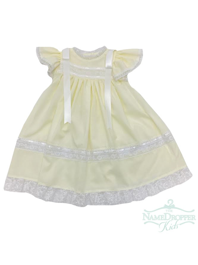Treasured Memories Yellow Dress With White Lace and White Ribbon S1823