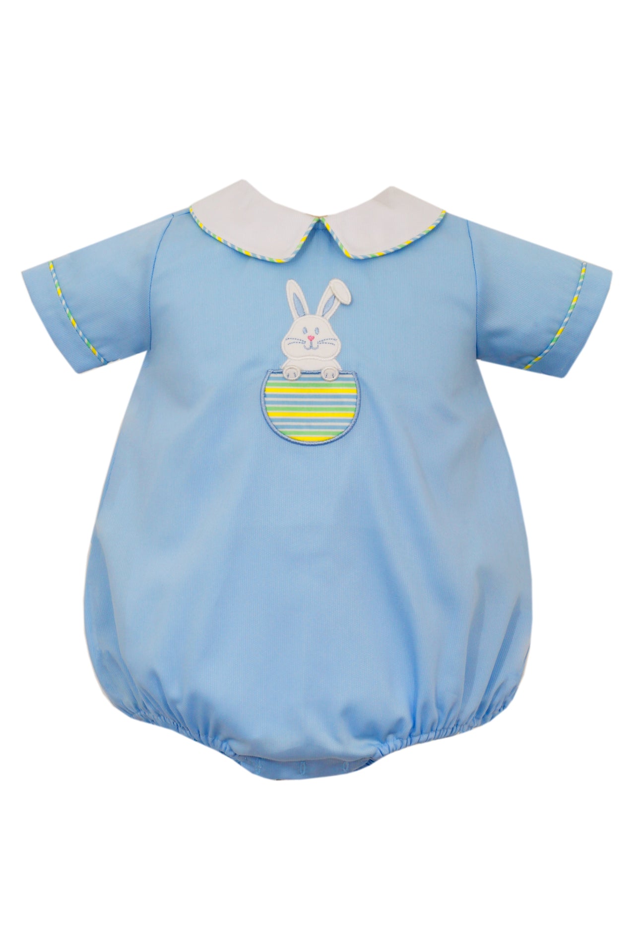 Claire & Charlie Easter egg Blue Pique Boy's Bubble W/Bunny Pocket 5000BB 5102