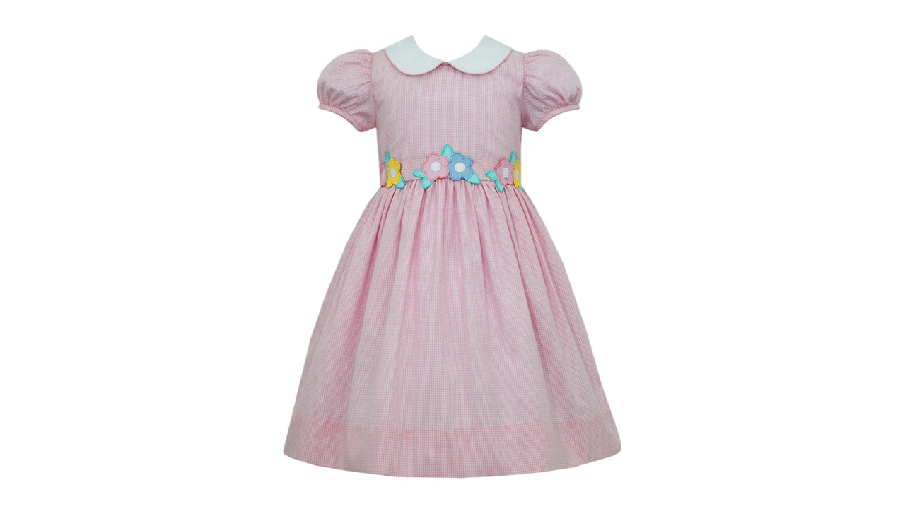Claire & Charlie Pastel Flowers Pink Gingham Dress lined 5003D 5102