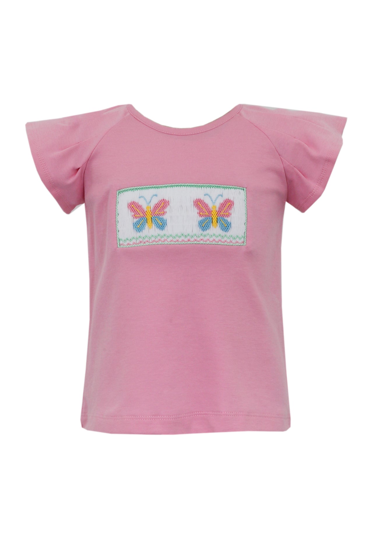 Anavini Butterflies Pink Knit Girl's T-Shirt & Green Mini gingham Shorts 502Q/502SG 5102