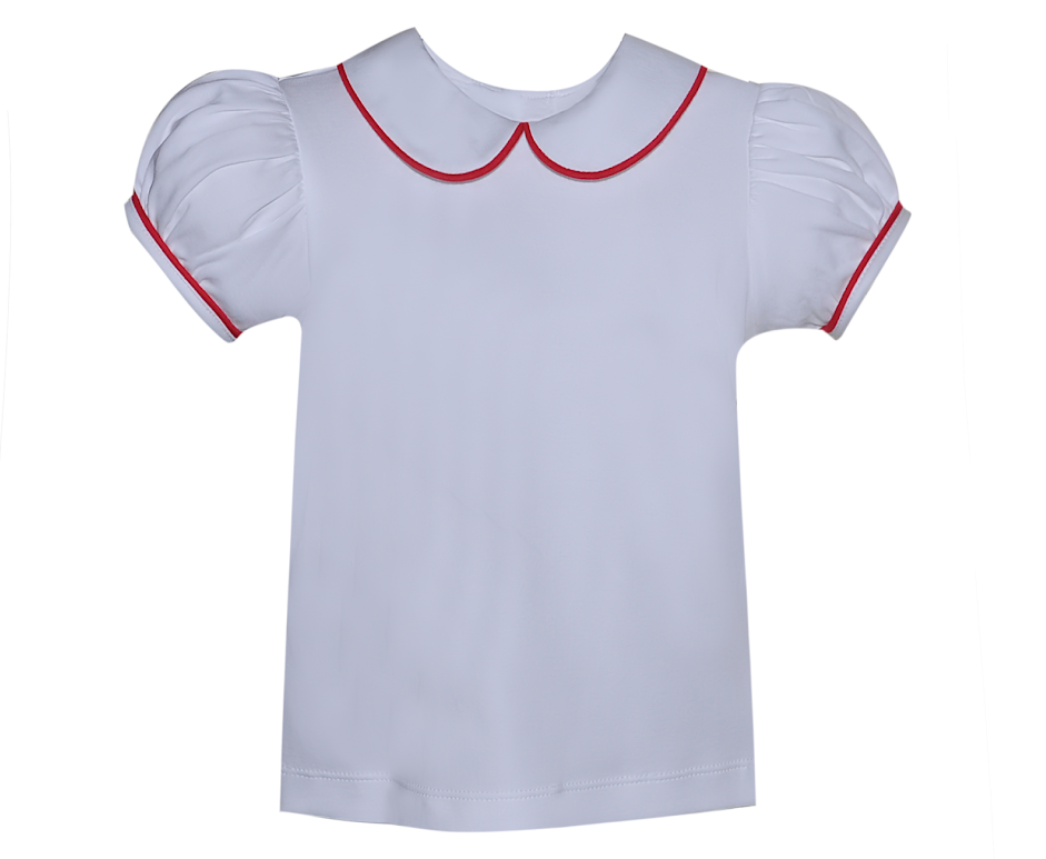 Remember Nguyen White Peter Pan Collar Knit Shirt W/Red Piping SC-GR/SC-BR