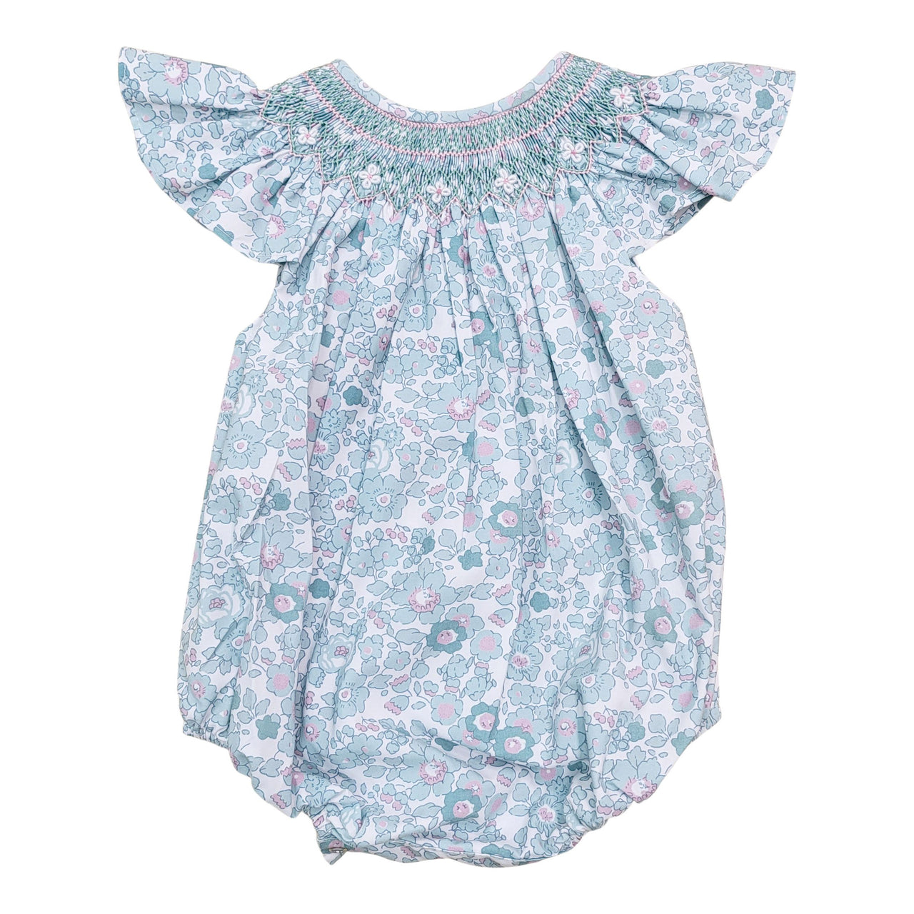 Sweet Dreams Marie Teal Green Floral Print Smocked Bubble MT36M 5102